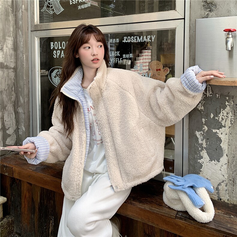 A576-P118两面穿羊羔绒棉服美式复古条纹宽松加厚外套,男装棉衣,星座911