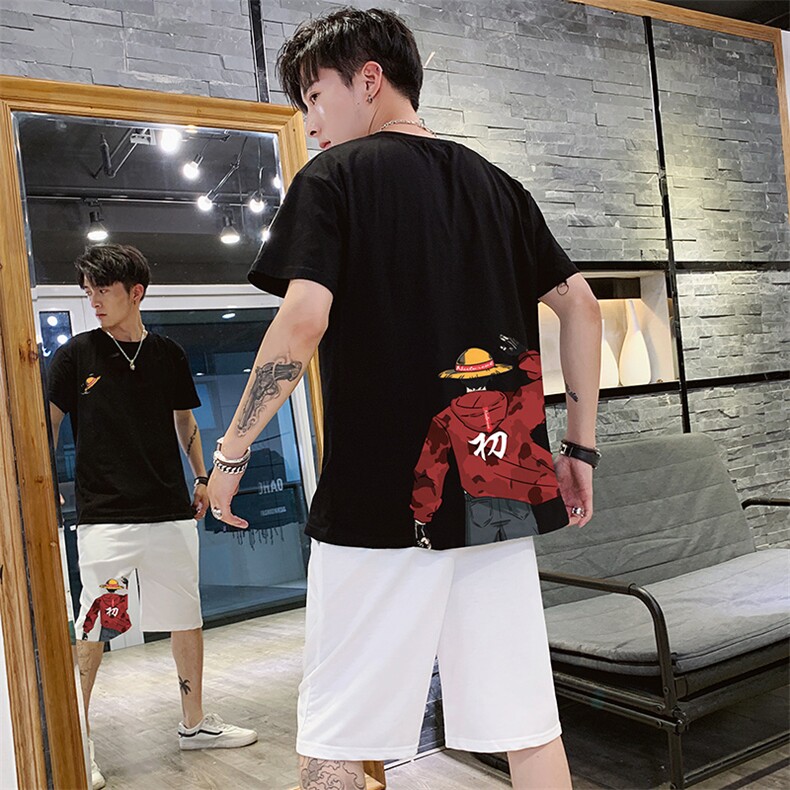 现货货路飞短袖五分裤套装青少年T恤休闲T10套装,男装休闲套装,星座308B-2