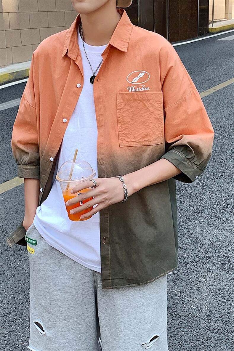 夏季吊染纯棉衬衫男宽松落肩七分袖衬衫男DS-C407-B1010-P40,男装衬衫,电商C323-1