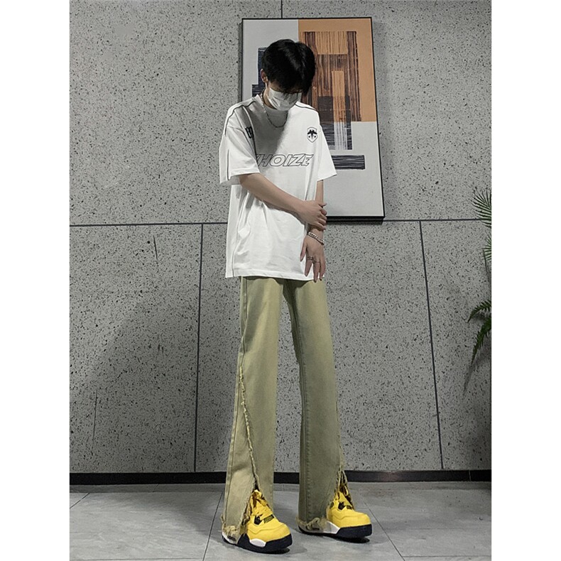 现货 24春夏黄泥开叉毛边宽松牛仔裤设计感微喇休闲裤男K5803-P55图片