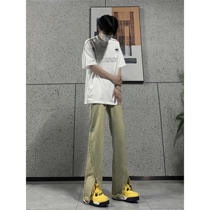 现货 24春夏黄泥开叉毛边宽松牛仔裤设计感微喇休闲裤男K5803-P55图片