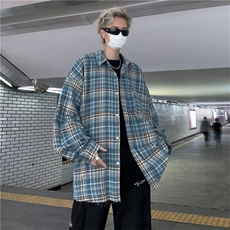 美式复古格子衬衫男宽松春秋休闲百搭外套潮男，男装衬衫，星座716-3