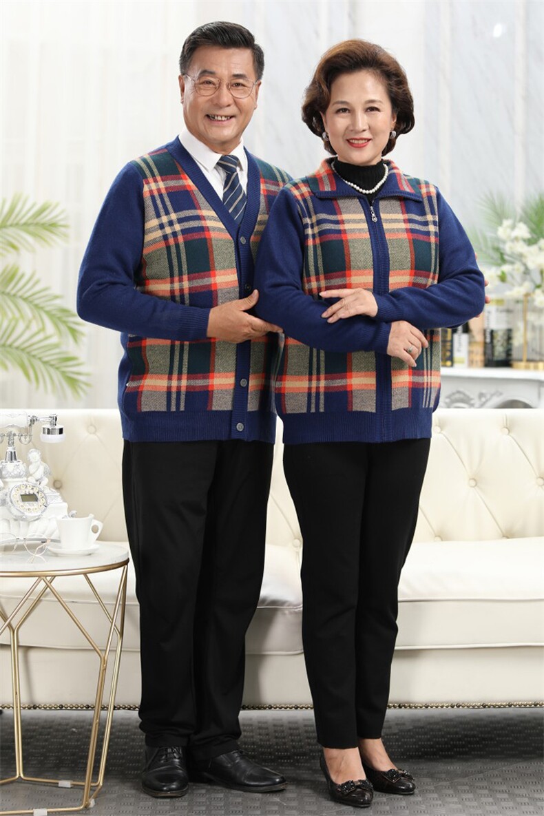 中老年人女毛衣开衫爸妈装情侣羊毛衫红色外套爷爷奶奶本命年唐装,女装中老年女装,亚东羊绒制品