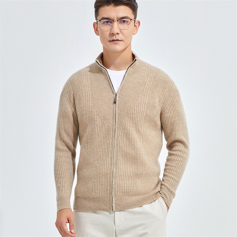 时尚男士羊绒开衫单股半高领拉链设计经典百搭舒适保暖，男装羊绒开衫，牧群羊绒