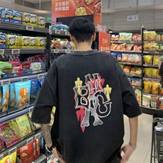 量大优供视频240g重磅美式炒雪花水洗做旧短袖t恤STX498-特P25，男装T恤，电商B371