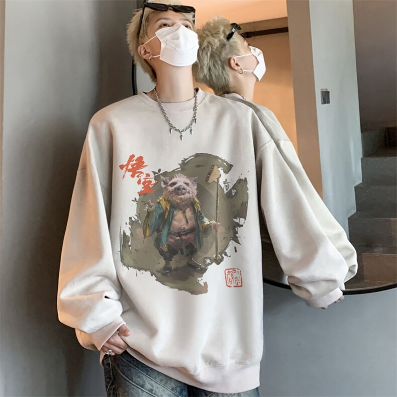 秋装复古美式水洗做旧重磅麂皮绒圆领卫衣301B-JB1511-p45，男装卫衣，星座301B