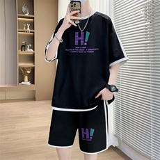 休闲运动套装夏宽松阔版青少年学生短袖短裤一套A436-D1337-P50，男装休闲套装，电商A436