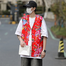 MJ03大花休闲口袋风盘扣马甲大码花坎肩团队服喜庆婚礼服潮男，男装背心/马甲，星座115A(原星座507）