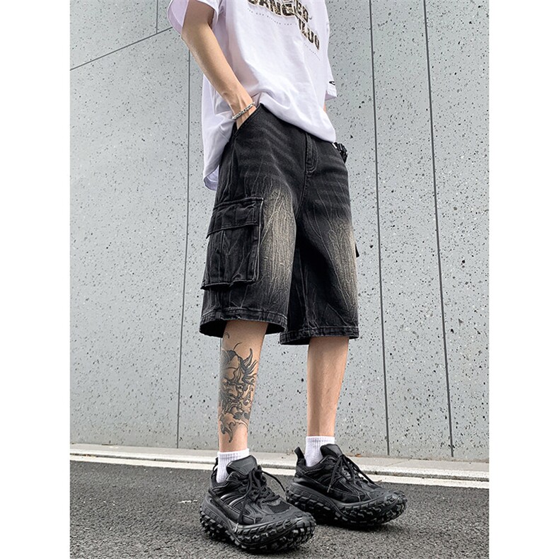 B221美式ins高街小众夏季重工艺工装牛仔短裤LK24177-P60控78,男装牛仔裤,电商B221