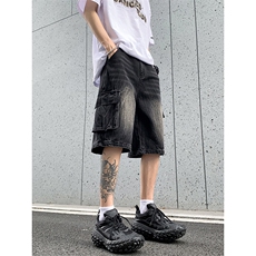 B221美式ins高街小众夏季重工艺工装牛仔短裤LK24177-P60控78，男装牛仔裤，电商B221