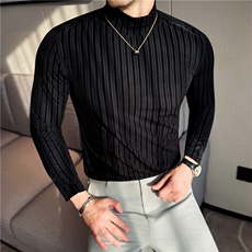 秋冬条纹提花丝绒半高领打底长袖T恤亲肤弹力打底衫男CT110-P43，男装T恤，电商A213