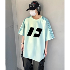 抖音得物品质二开240克宽松纯棉美式潮牌印花三条杠中性风短袖T恤，男装T恤，电商A486-1