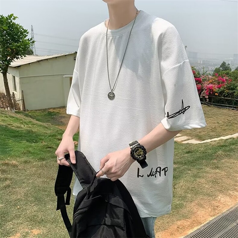 短袖T恤男士夏季港风宽松七分袖韩版ins潮流百搭上衣T1444-P20,男装T恤,星座512-2