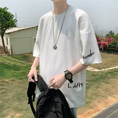 短袖T恤男士夏季港风宽松七分袖韩版ins潮流百搭上衣T1444-P20，男装T恤，星座512-2