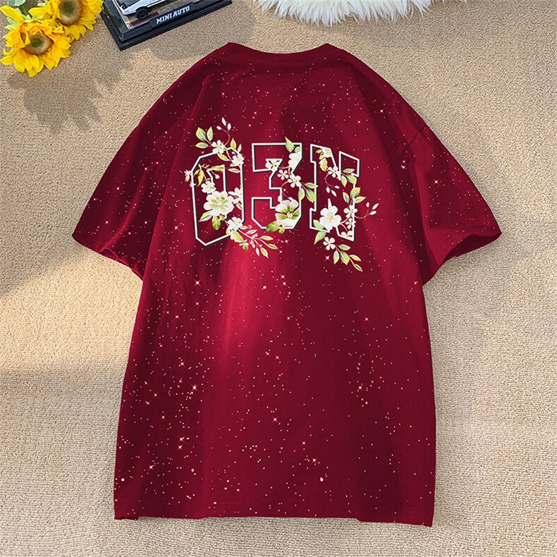 可48小时发货支持抖音得物来样二开美式满天星亮片短袖T恤MTX634,男装T恤,电商A486