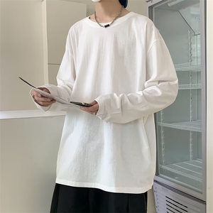 长袖T恤男纯色圆领青少年港风打底衫纯棉长袖大码GT01P25图片