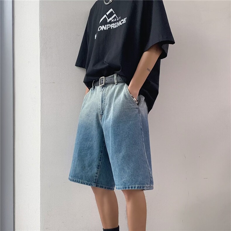 ins渐变色牛仔短裤男女同款潮流百搭五分裤港风中裤5分裤~DK370图片