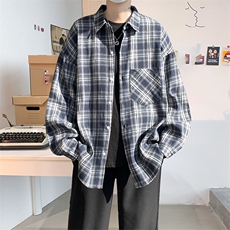 衬衫男春季新款港风宽松磨毛格子长袖衬衣CS601-特P27无差价，男装衬衫，星座214-3