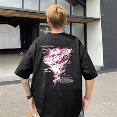 可48小时发货支持抖音得物来样二开美式满天星亮片短袖T恤MTX721，男装T恤，电商A486