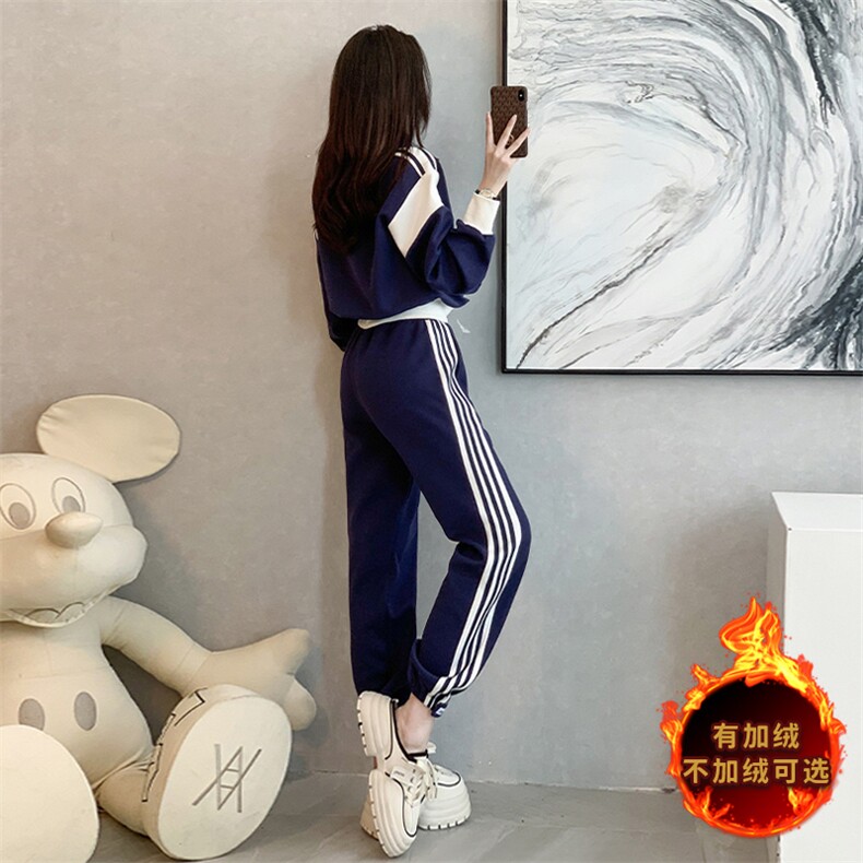 2024春四条杠休闲运动卫衣套装女小个子炸街洋气外套卫裤两件套,女装套装/套裙,江南