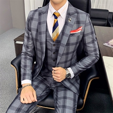 秋冬西服套装男士三件套青年格子帅气韩版修身西装A470-TZ09-P285，男装西服套装，电商A207