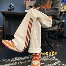 抖音品质冬季加绒加厚潮条纹宽松休闲卫裤B313-K842JR-特p45控88，男装休闲裤，电商B315