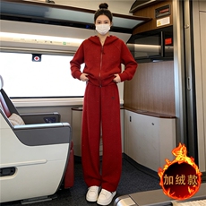 欧洲站休闲运动套装女秋冬洋气宽松减龄拉链开衫上衣阔腿裤两件套，女装套装/套裙，2C310