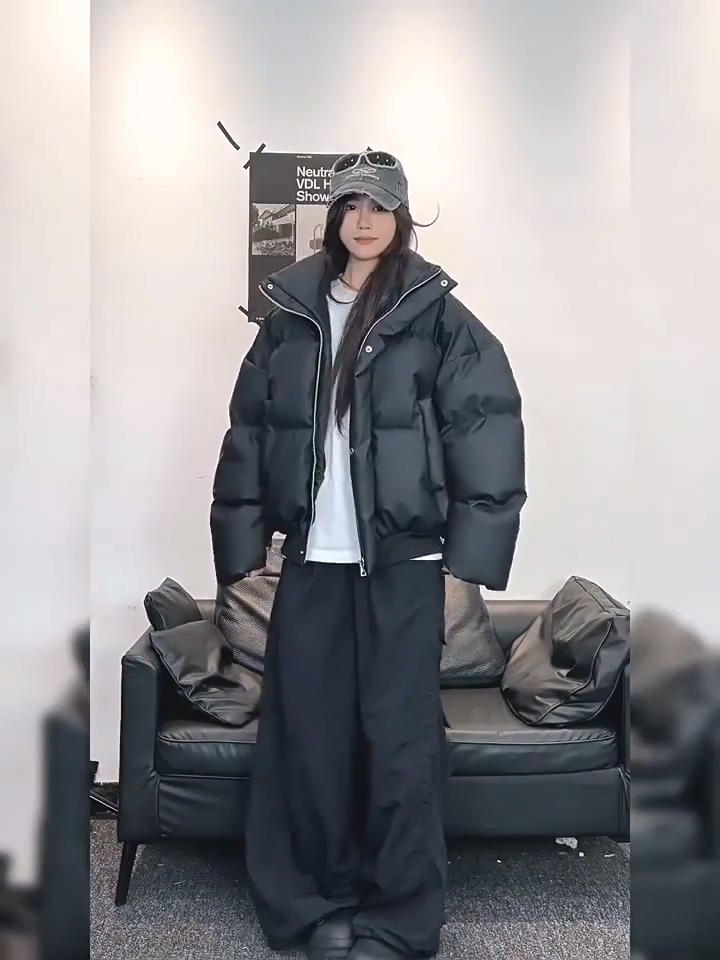 现货5W件冬季三防重磅硬挺boxy短款羽绒立领PU皮棉衣外套加厚棉服,男装棉衣,电商A486