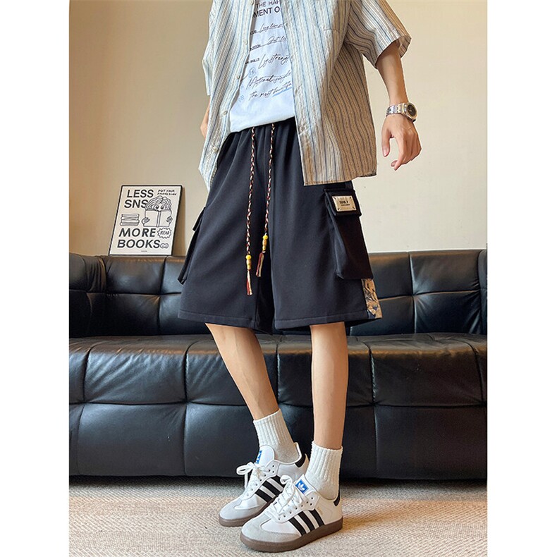 8XL-M华夫格针织短裤男夏季风宽松潮流休闲四五分裤DK1540P45，男装休闲裤，电商D206-1