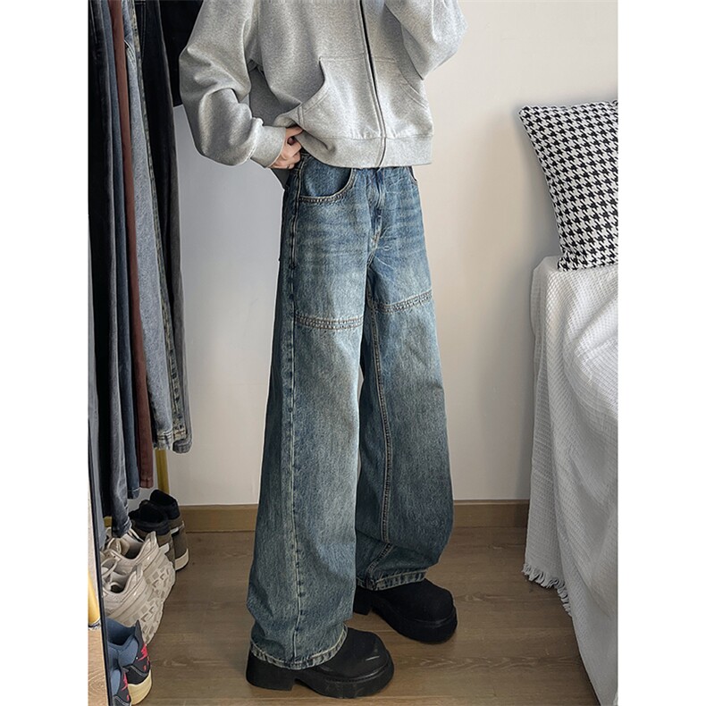 拼接牛仔裤男时尚直筒阔腿休闲百搭情侣秋冬长裤XZ212-QN8097-P50图片