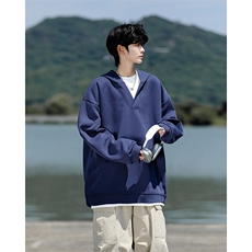 8XL-M叠穿假两件卫衣重磅连帽V领拼接套头衫宽松大码外套WY006P65，男装卫衣，电商B312