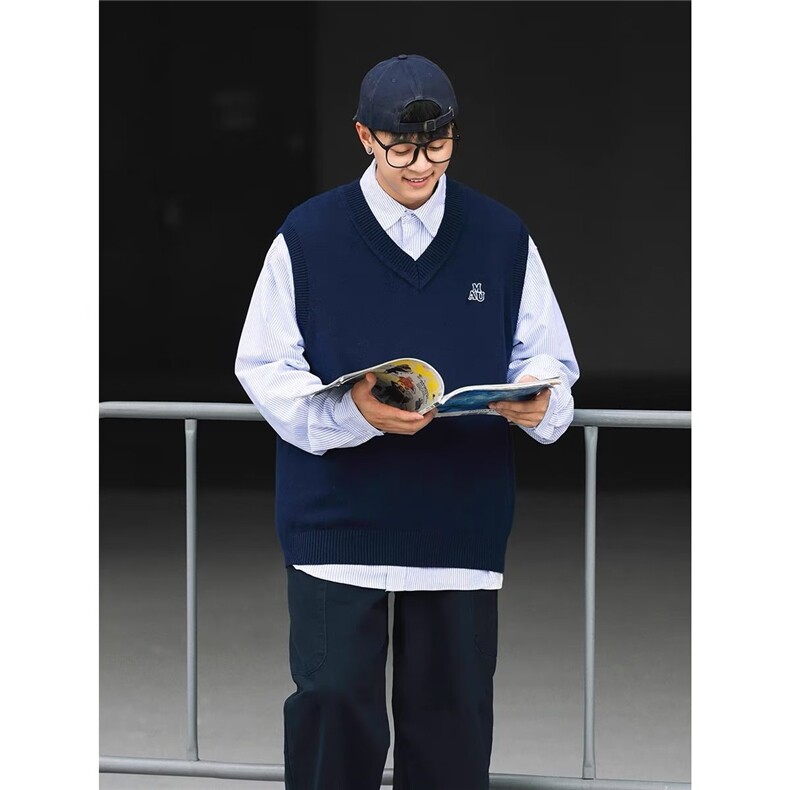 日系复古刺绣百搭毛衣背心男宽松V领中性风套头针织衫马甲MJ3113,男装背心/马甲,星座208-5