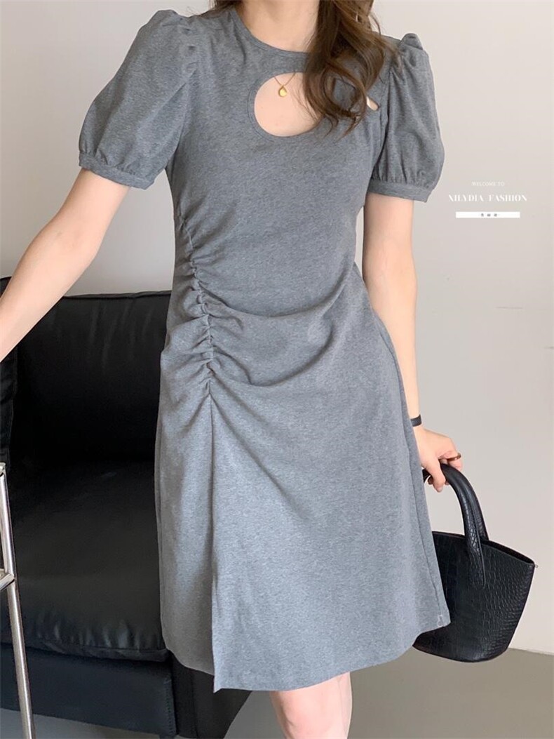 香丽迪2022年夏季新款拼接连衣裙女针织短袖圆领修身高腰,女装连衣裙,香丽迪1