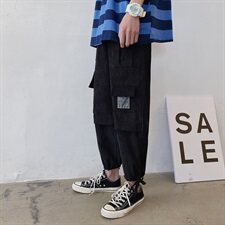20秋装港风大码潮流工装灯芯绒宽松抽绳小脚休闲男裤K1016-P45，男装休闲裤，电商A009A（原A058A）