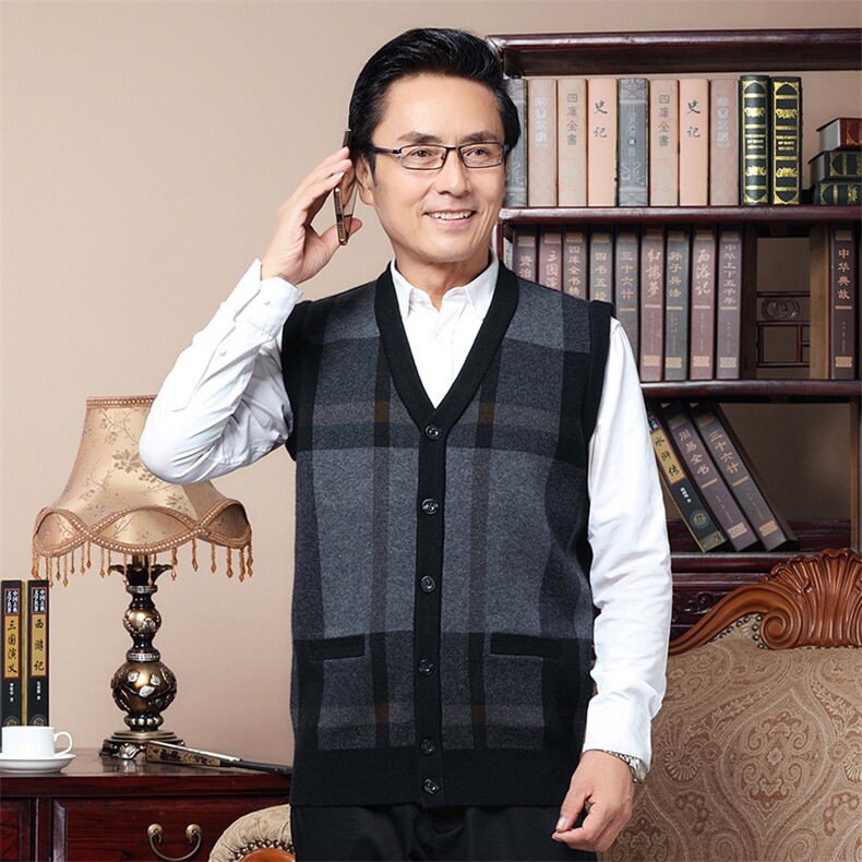 爸爸秋装毛衣外套中老年人针织衫开衫男爷爷春秋季上衣服加厚外穿,男装针织衫/毛衣,电商B212（原钱塘6029）