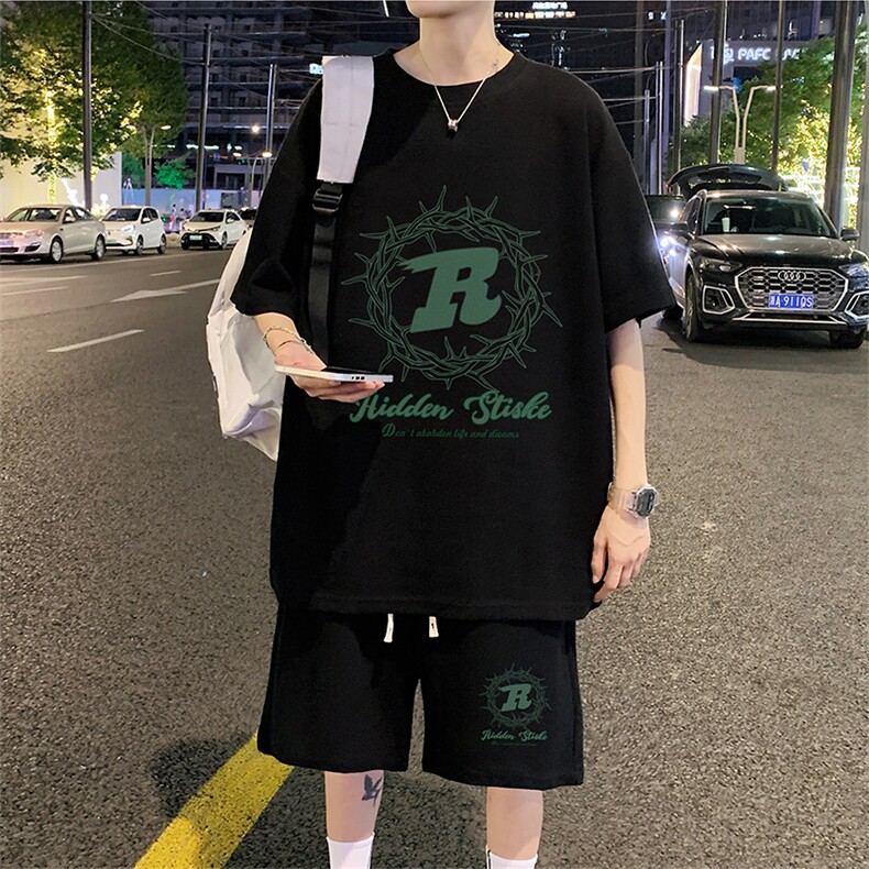 ！2024夏季新款男士华夫格短袖T恤套装青少年套装HTZ57P50,男装T恤,电商B220