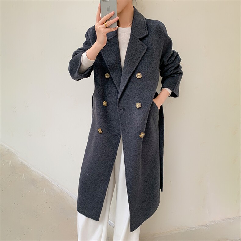 801唐晶双面羊绒大衣女100羊毛中长款宽松茧型过膝赫本风呢外套，女装双面呢大衣，鹿展羊绒大衣