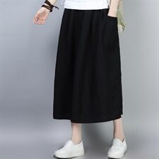 2021年夏季新款苎麻阔腿裤子女七分裤韩版休闲时尚松紧腰裙裤女，女装连体裤，简韵佳