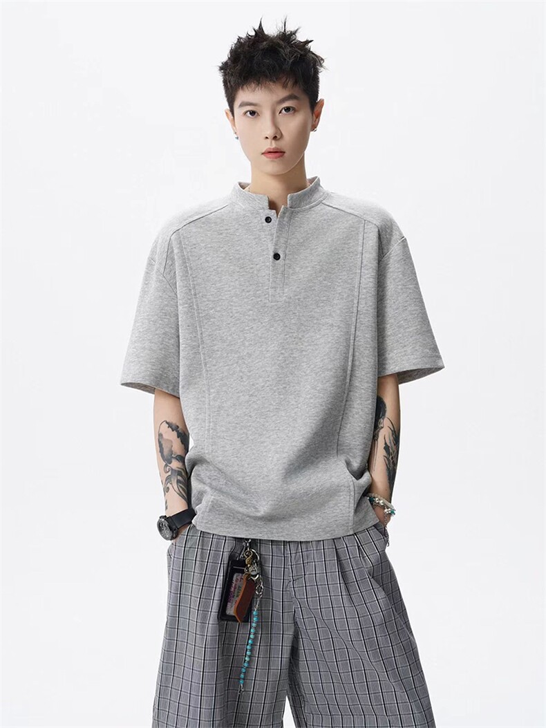 网图-高街痞帅夏季POLO衫正肩拼接男装短袖T恤大码上衣S430-特28,男装T恤,电商A233-1