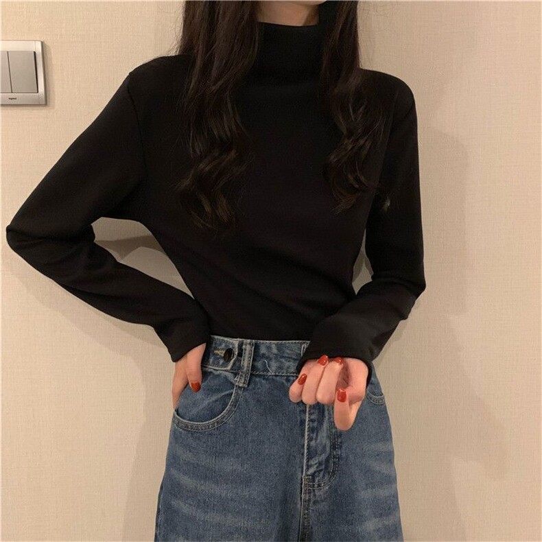 MN1012-p35半高领打底衫德绒内搭保暖自发热修身纯色长袖女上衣,男装T恤,星座617A-2