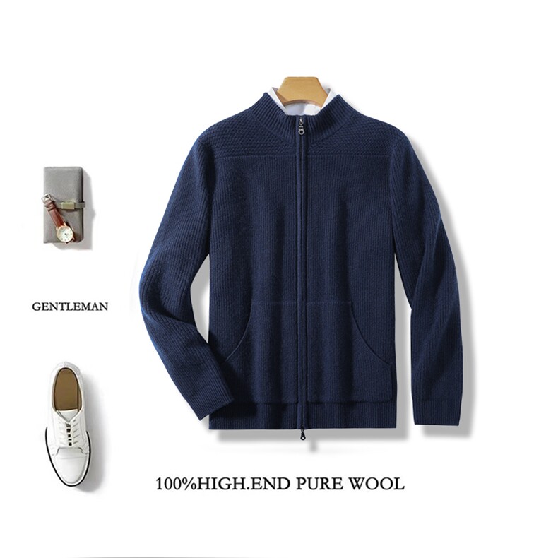 圆领山衫秋冬长袖商务休闲宽松针织衫男装，男装羊绒开衫，鼎坤羊绒