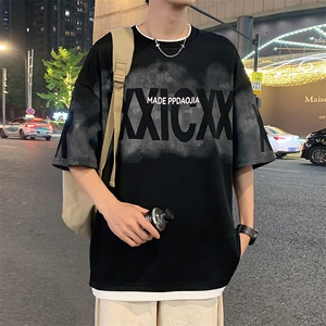 特批P25无差价夏新假两件菠萝格五分袖潮流ins小众短袖T恤男T2092,秋季两件套小开衫怎么搭配图片