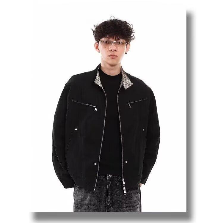 高级感垫肩短款机车夹克男秋冬季设计感美式高街宽松百搭休闲外套,男装夹克,星座1210-1