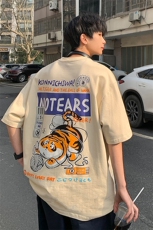 2023夏新款港风个性萌虎印花宽松圆领短袖T恤上衣T2206-P48，男装T恤，星座914-3