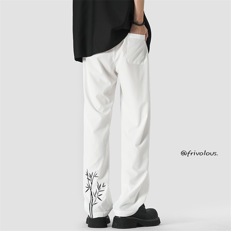 特批P30无差价夏季新款新中式竹子刺绣风冰丝顺滑长裤K1371，男装休闲裤，电商A082