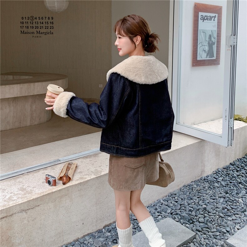 （新款）2025冬时尚娃娃领领加绒牛仔短外套1D060-P195-K298,女装短外套,1D060