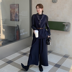 美拉德复古马甲套装女2025秋季新款轻熟御姐风打底衫阔腿裤三件套图片
