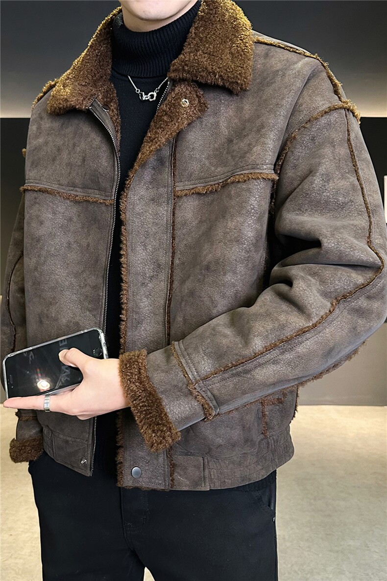 皮毛一体外套男冬季205新款加绒加厚棉服袄子皮夹克A313-987-P205,男装夹克,电商A313