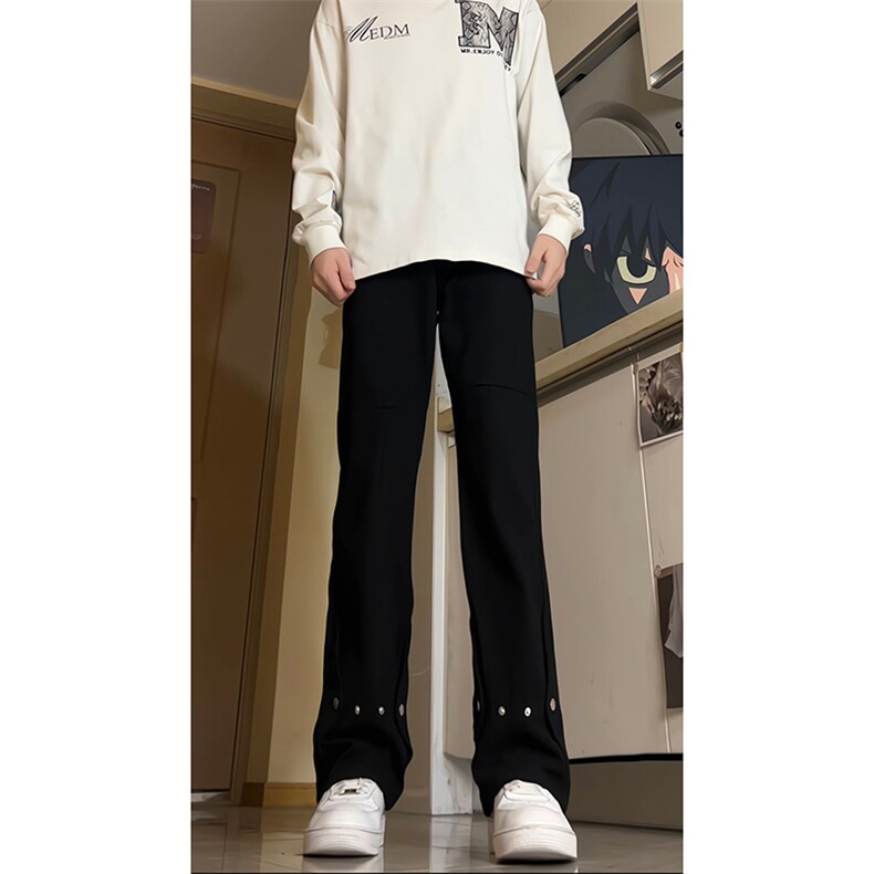 美式ins高街牛仔裤小众百搭微喇铆钉纽扣拼接牛仔裤K2301-P65，男装牛仔裤，电商A062