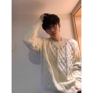 网图水貂毛纽花设计感钉珠针织衫毛茸茸套头毛衣 A025-HM1285-P59图片